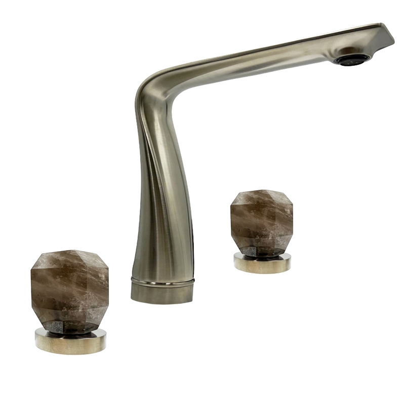 Bergamo Art Brushed Nickel Brass Bathroom Faucet with Dark Rock Crystal Handles