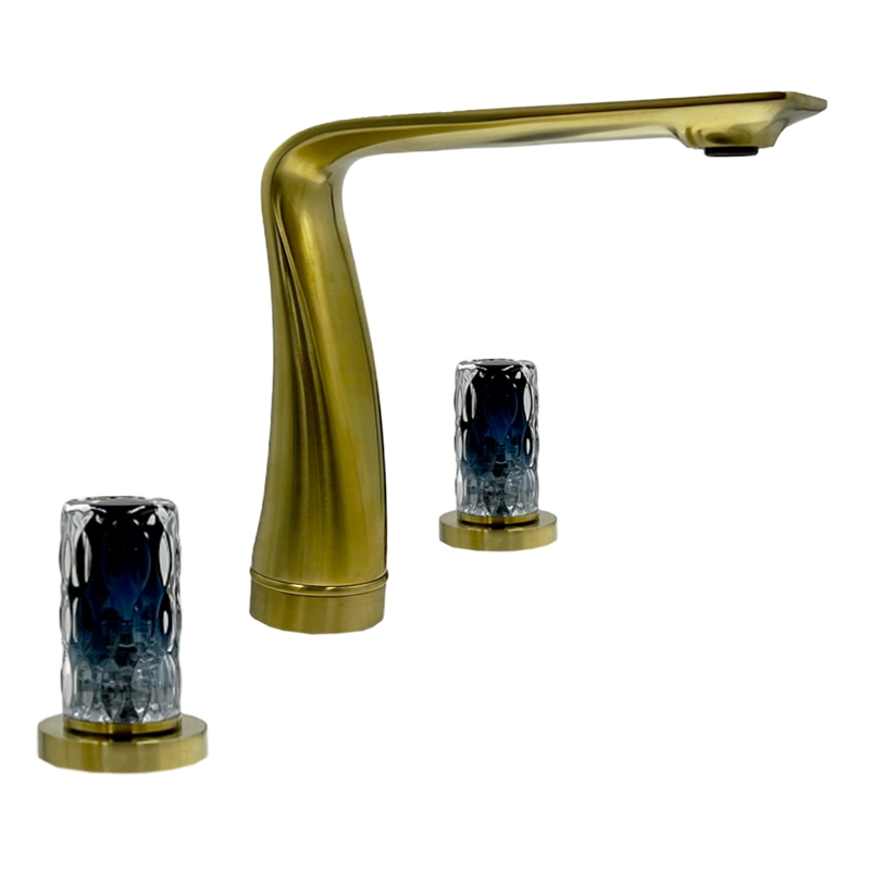 Bergamo Art Gold Brass Bathroom Faucet with Blue Glass Handles