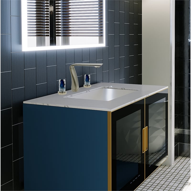 Bergamo Art Brushed Nickel Brass Bathroom Faucet with Blue Glass Handles