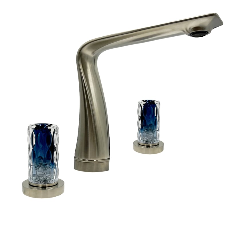 Bergamo Art Brushed Nickel Brass Bathroom Faucet with Blue Glass Handles