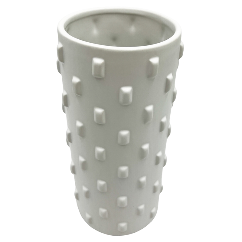Bergamo Art 10 Inch Tall White Ceramic Vase for Flowers