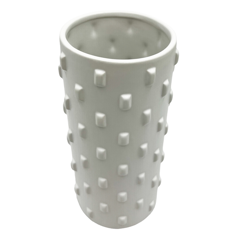 Bergamo Art 10 Inch Tall White Ceramic Vase for Flowers