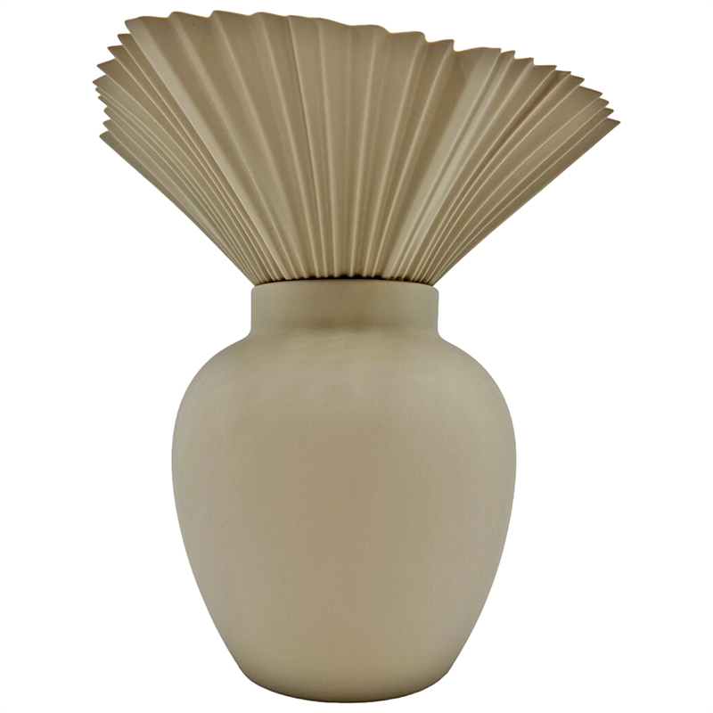 Bergamo Art 11 Inch Tall Modern Beige Ceramic Vase