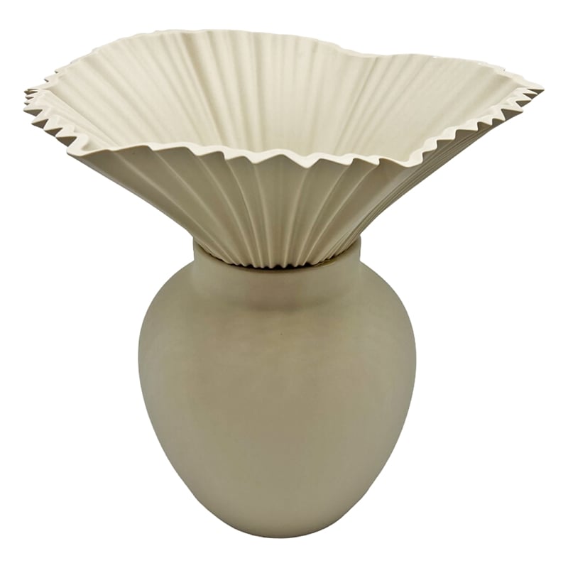 Bergamo Art 11 Inch Tall Modern Beige Ceramic Vase
