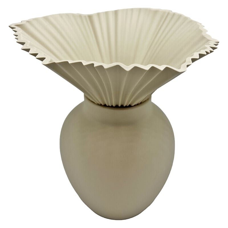 Bergamo Art 11 Inch Tall Modern Beige Ceramic Vase
