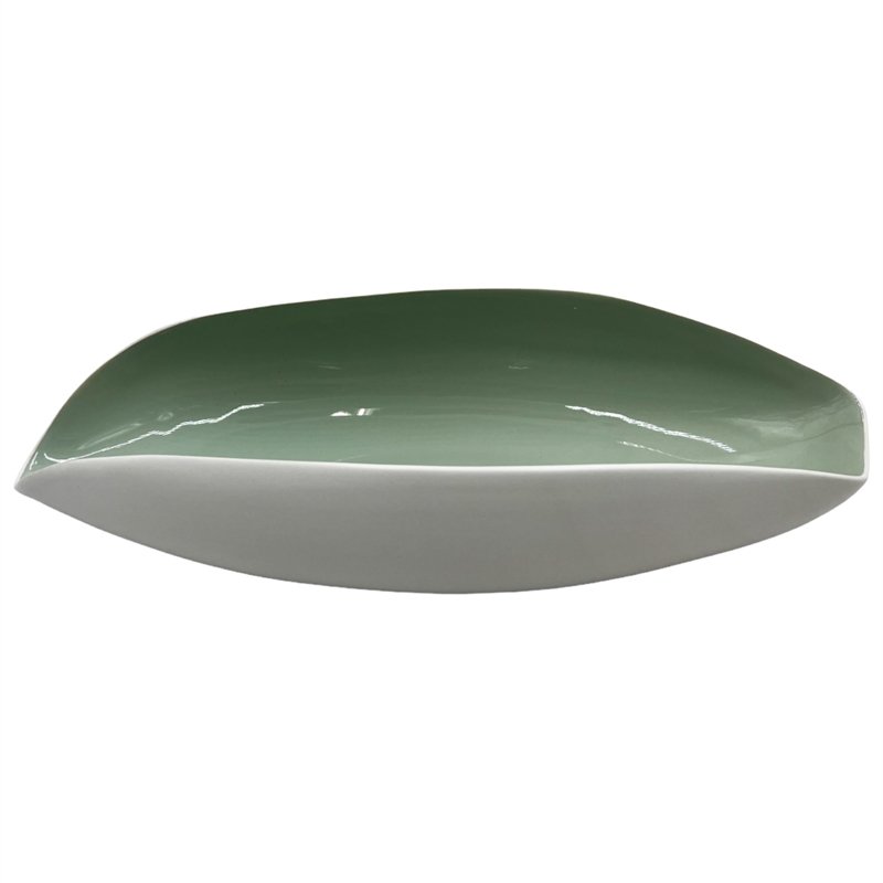 Bergamo Art 14 Inch Wide Modern Decorative Bowl in White and Green