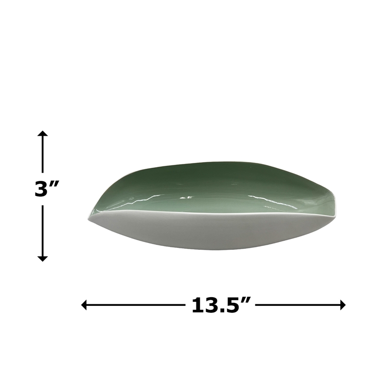 Bergamo Art 14 Inch Wide Modern Decorative Bowl in White and Green