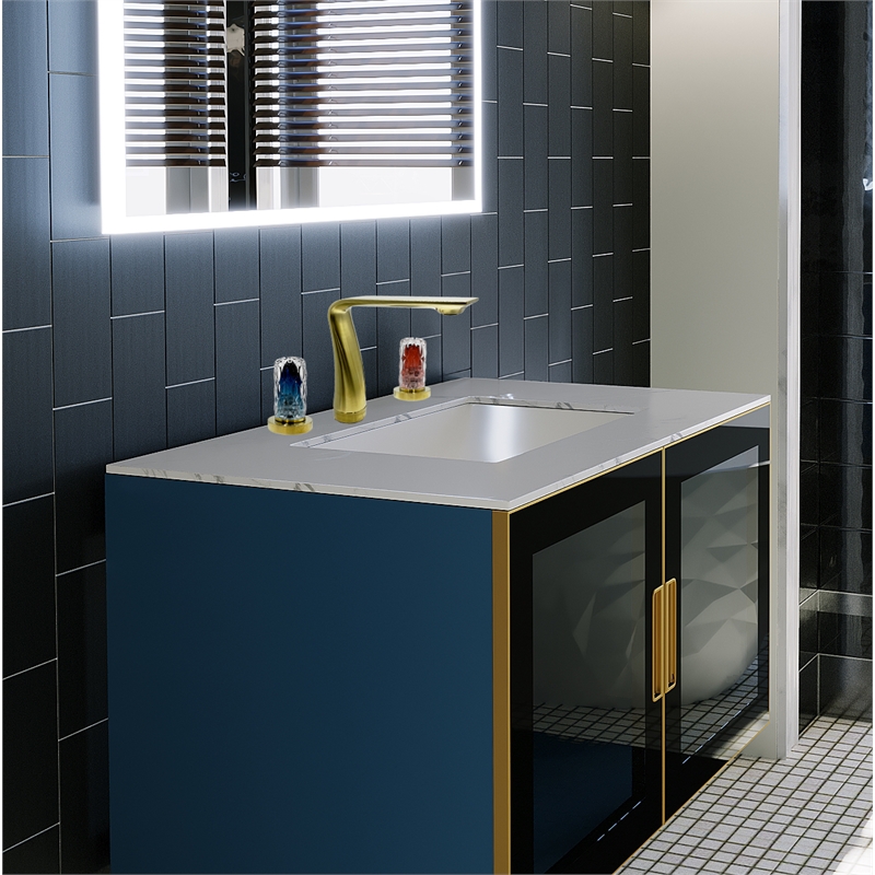Bergamo Art Gold Brass Bathroom Faucet with Blue and Red Glass Handles