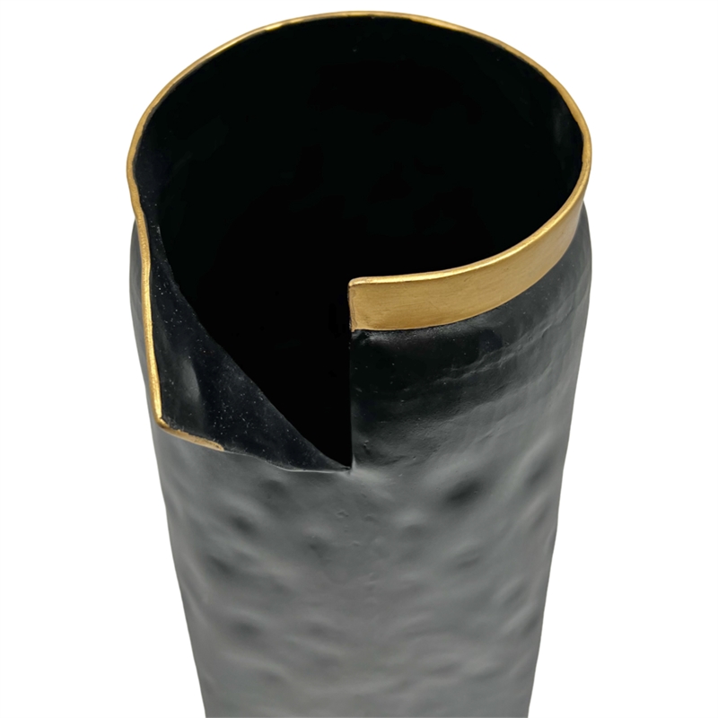 Bergamo Art 12 Inch Tall Aluminum Modern Black Vase