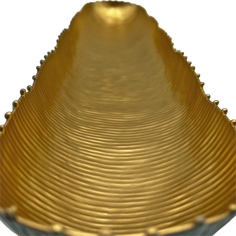 Bergamo Art 22 Inch Wide Aluminum Cactus Ribbed Boat Plate in Gold and Green