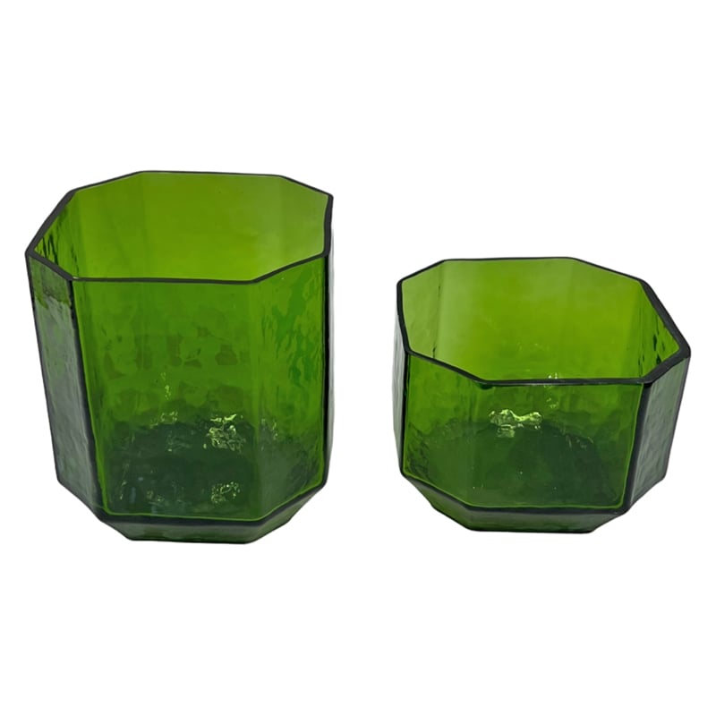 Bergamo Art Set of 2 Decorative Handmade Emerald Geometric Elegance Vase - Green