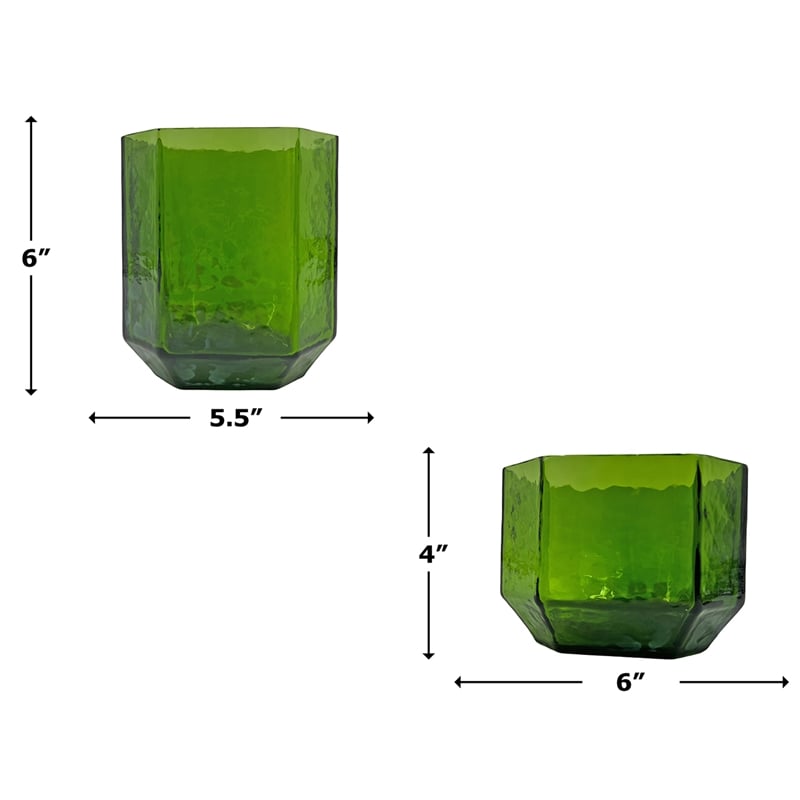 Bergamo Art Set of 2 Decorative Handmade Emerald Geometric Elegance Vase - Green