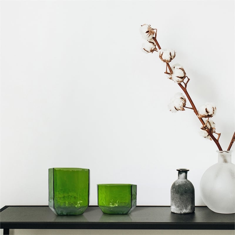 Bergamo Art Set of 2 Decorative Handmade Emerald Geometric Elegance Vase - Green