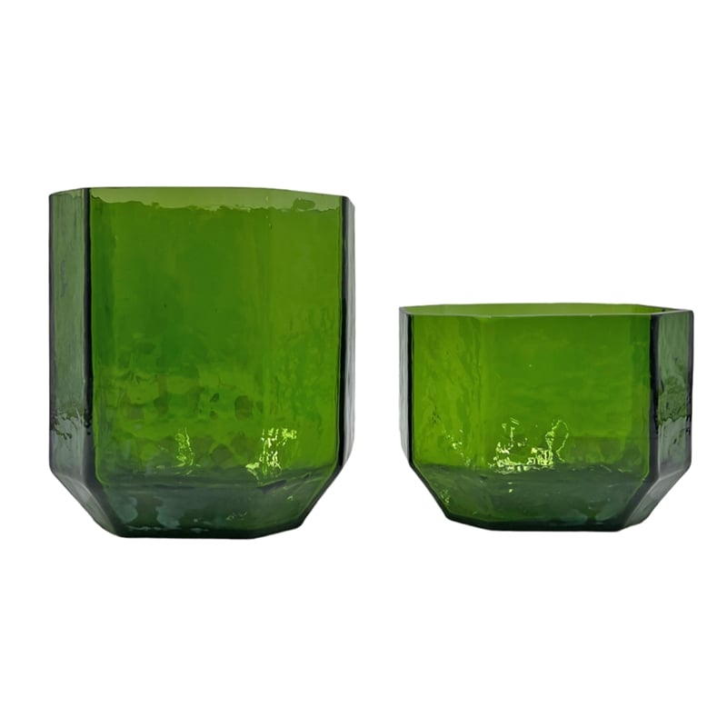 Bergamo Art Set of 2 Decorative Handmade Emerald Geometric Elegance Vase - Green