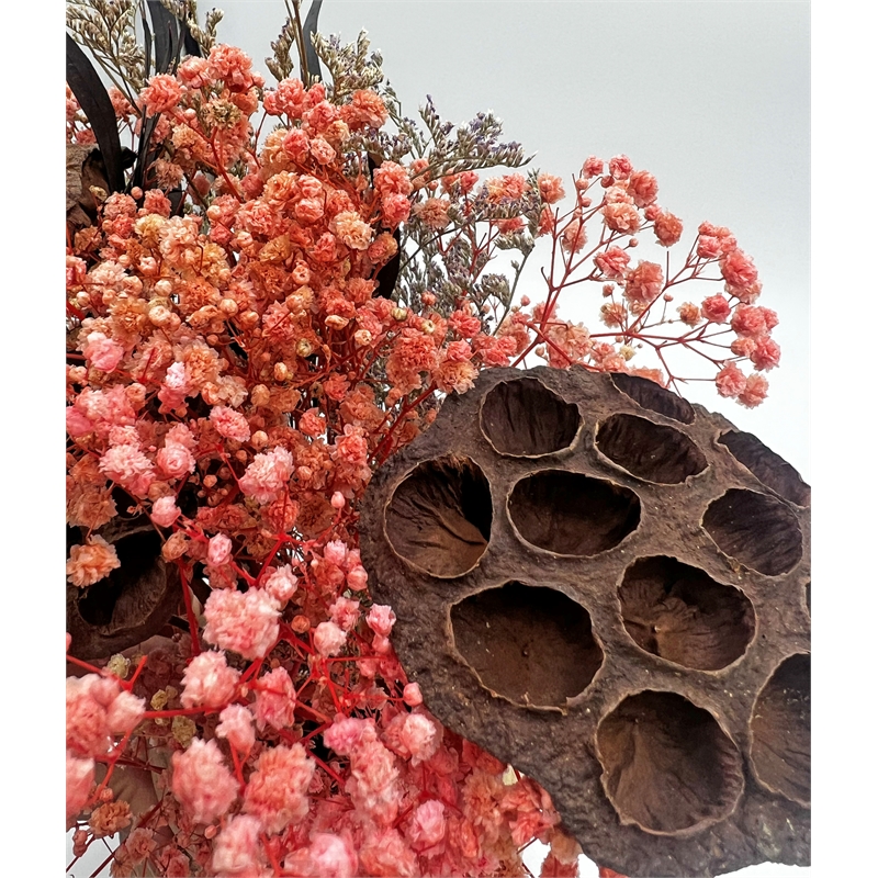 Set of Decorative Wood Vase in Brown with Real Preserved Mixed Bouquets