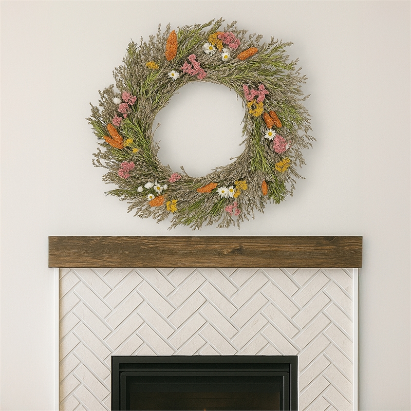 Preserved Botanical Wreath Green Natural Mixed Blooms