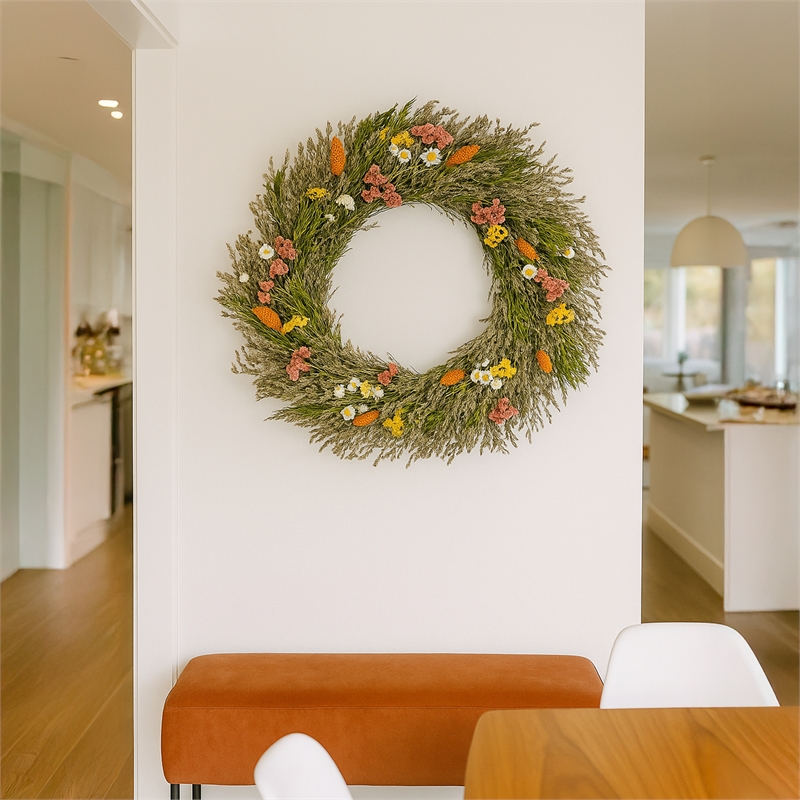 Preserved Botanical Wreath Green Natural Mixed Blooms