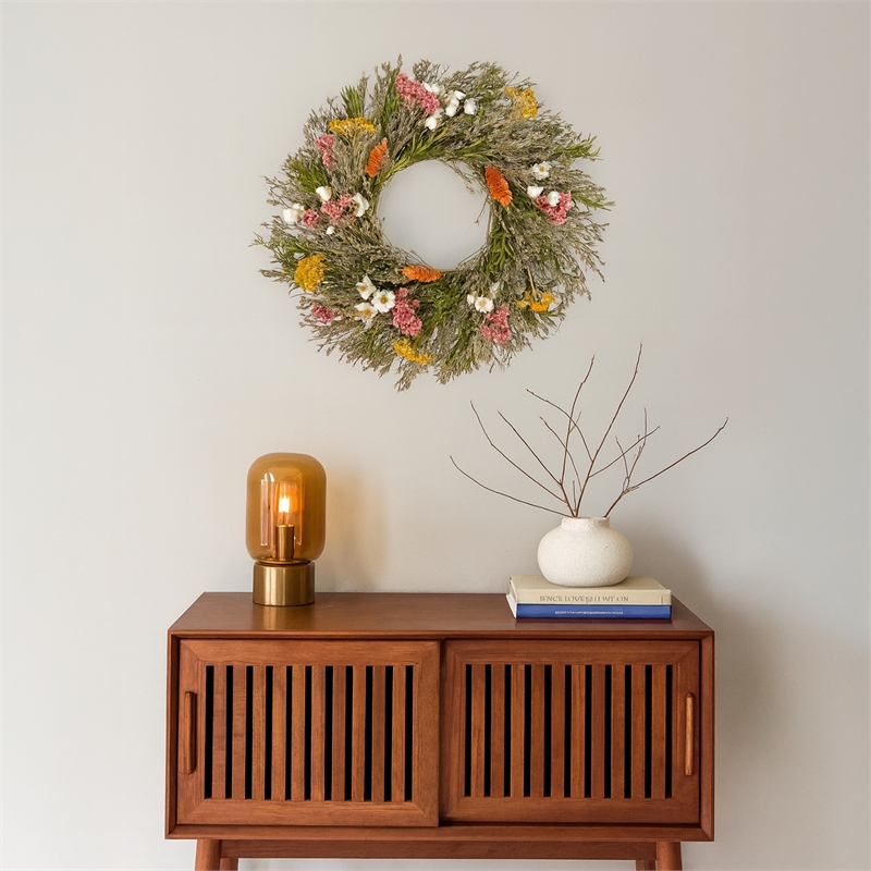 Preserved Botanical Wreath Green Natural Mixed Blooms