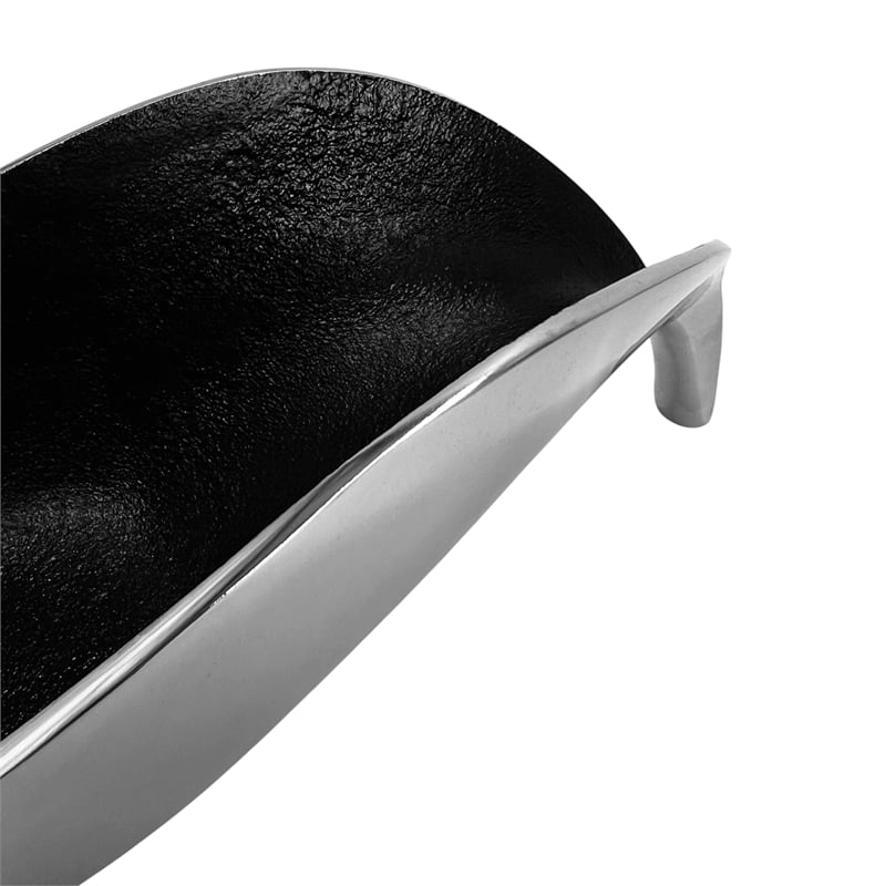 18 inch Aluminum Leaf Boat Bowl Silver & Black Matte Centerpiece