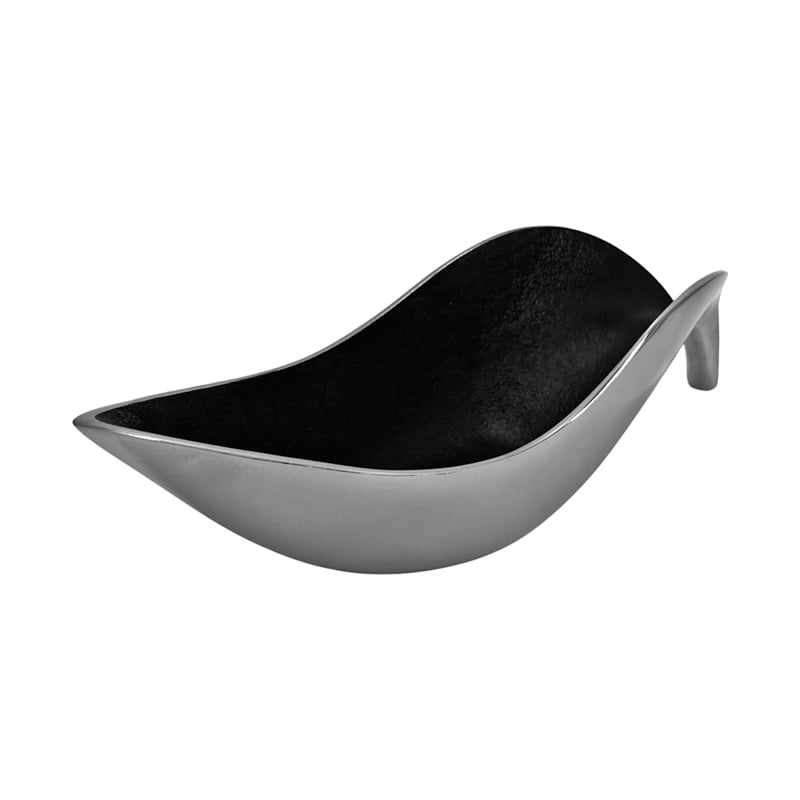 18 inch Aluminum Leaf Boat Bowl Silver & Black Matte Centerpiece