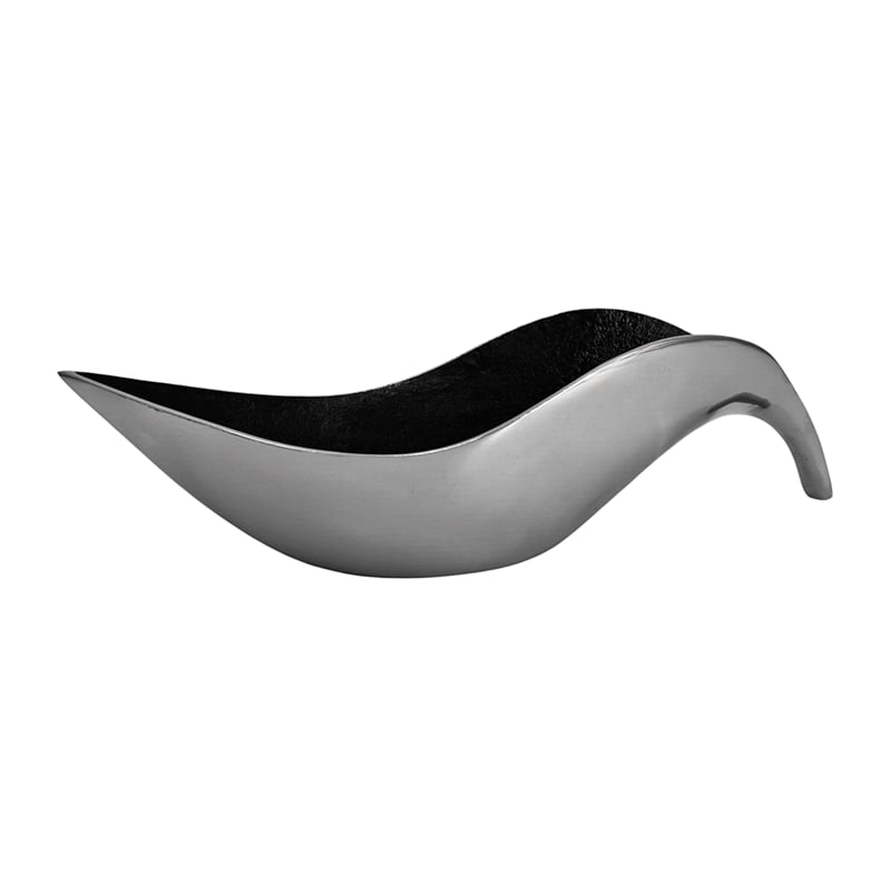 18 inch Aluminum Leaf Boat Bowl Silver & Black Matte Centerpiece