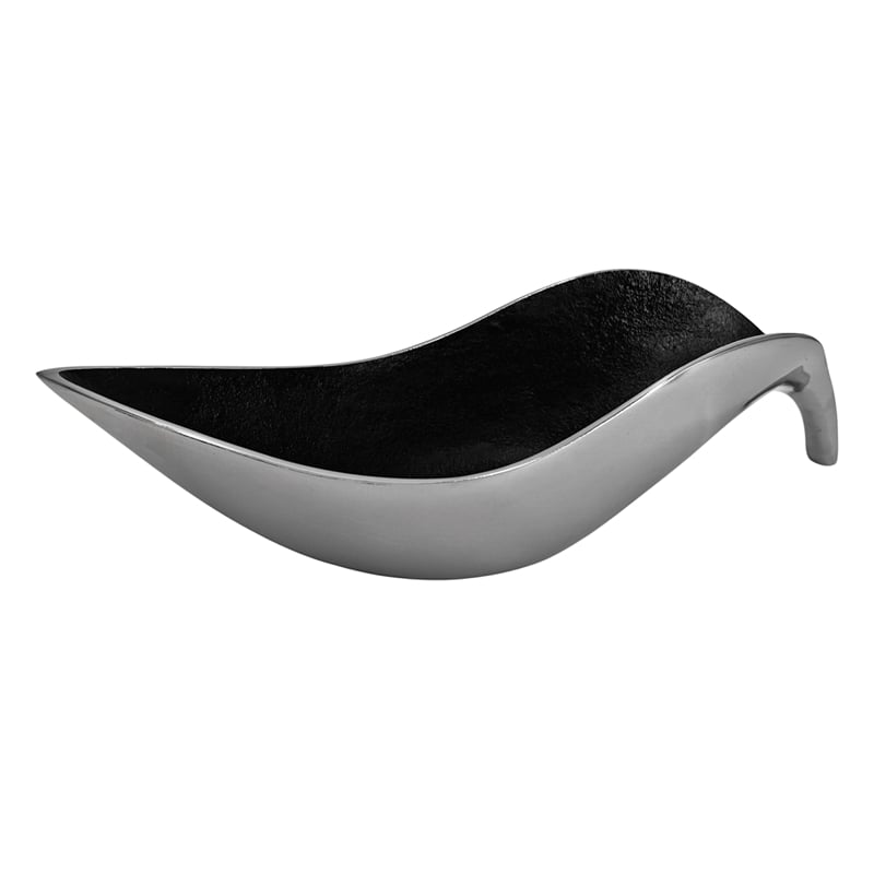18 inch Aluminum Leaf Boat Bowl Silver & Black Matte Centerpiece