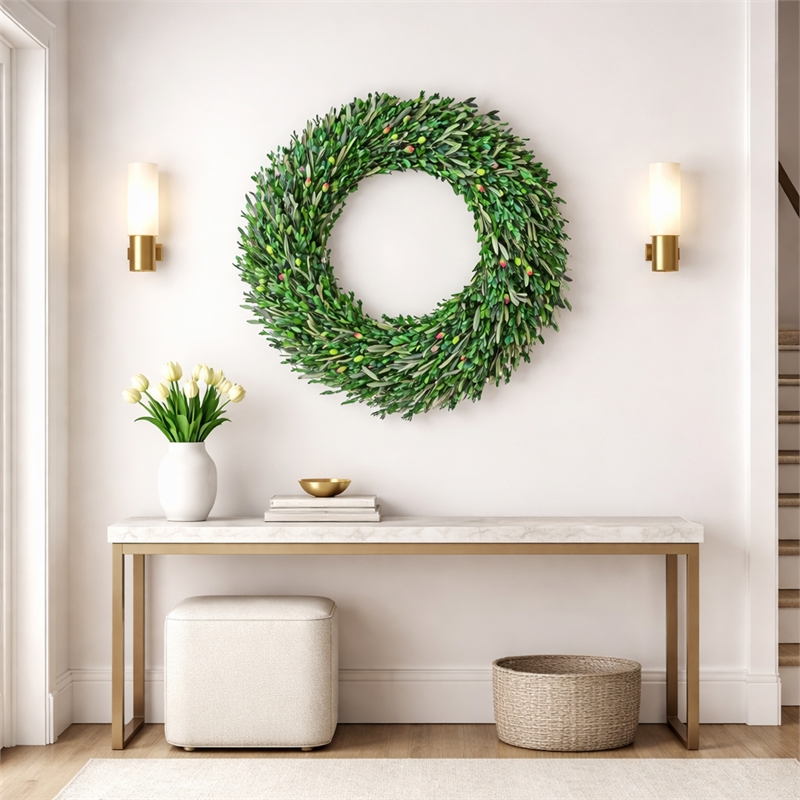 Preserved Dried Olive Leaf and Boxwood Wreath 30 Inch