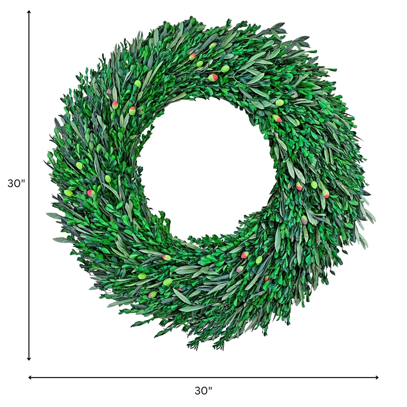 Preserved Dried Olive Leaf and Boxwood Wreath 30 Inch