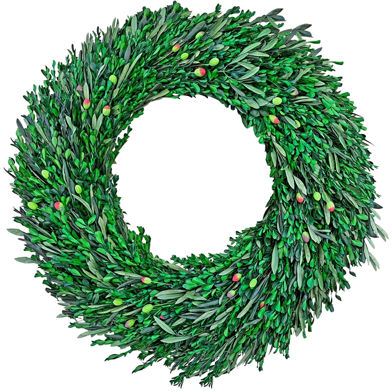 Preserved Dried Olive Leaf and Boxwood Wreath 30 Inch