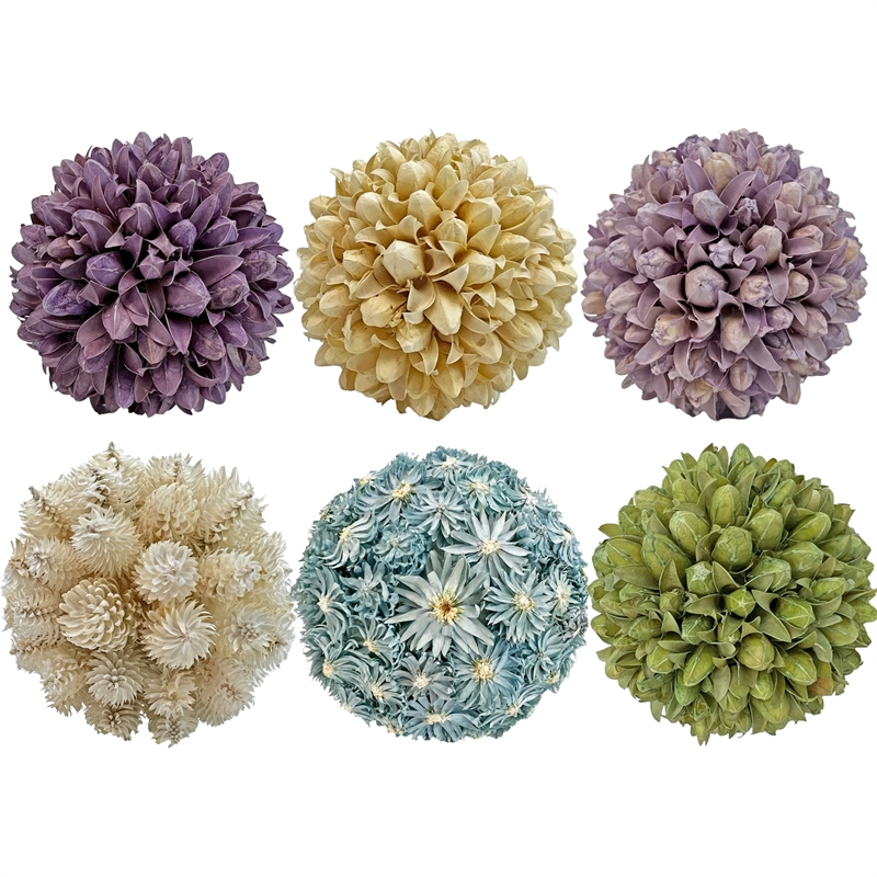 Handmade Preserved Topiary Balls Set of 6 Decorative Floral Orbs
