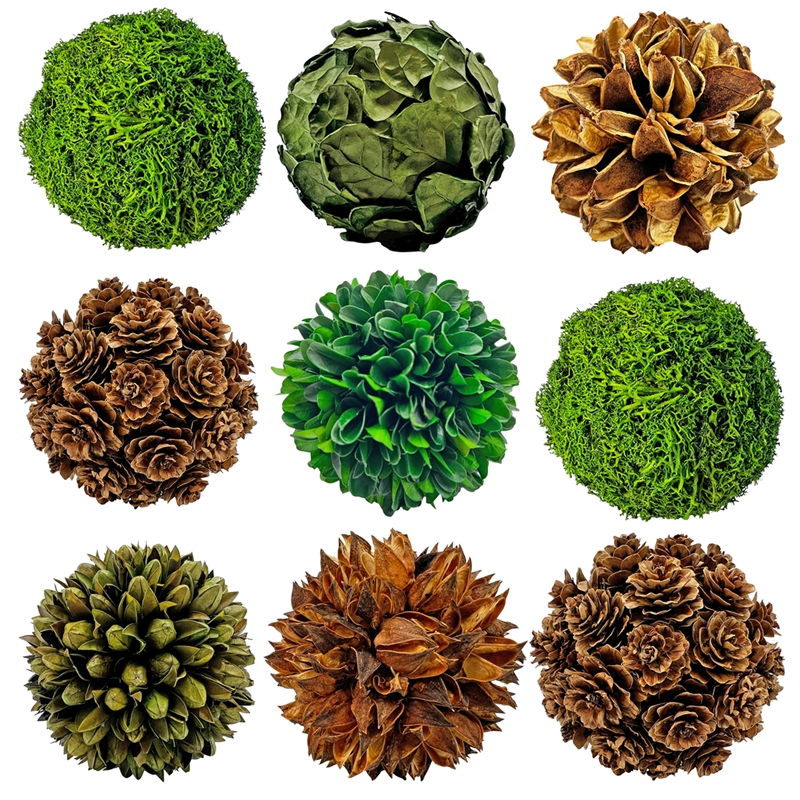 Handmade Preserved Topiary Balls Set of 9 Decorative Floral Orbs
