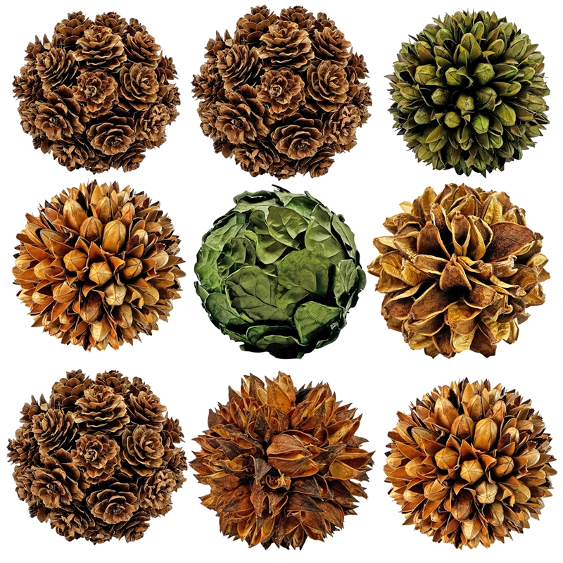 Handmade Preserved Topiary Balls Set of 9 Decorative Floral Orbs