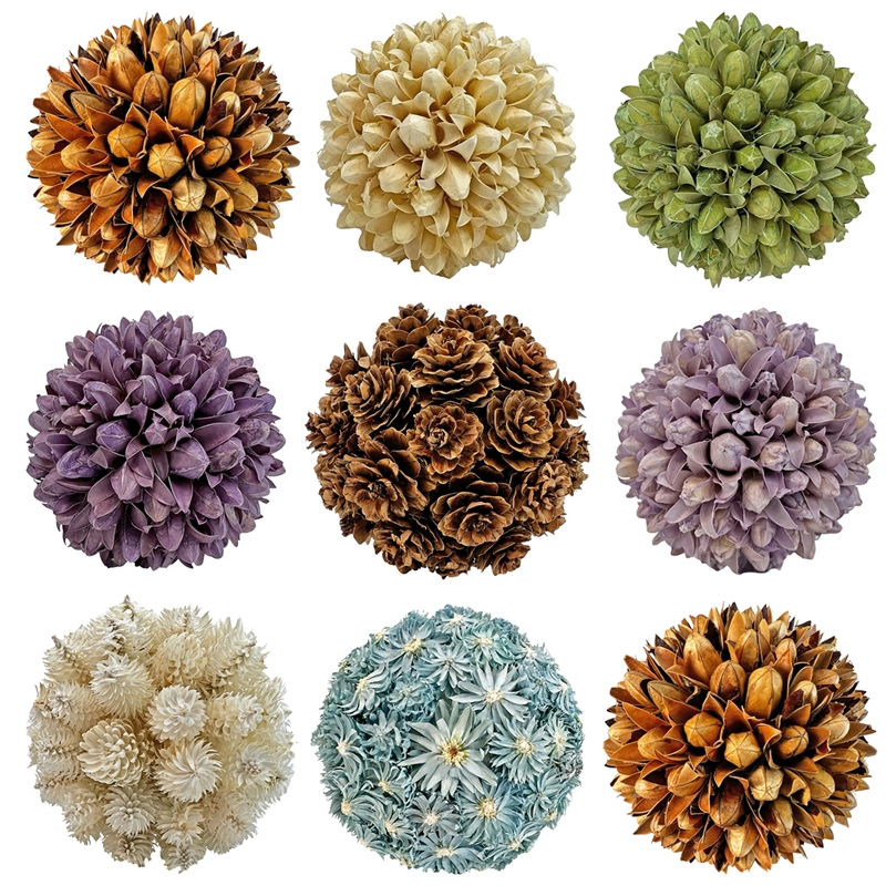Handmade Preserved Topiary Balls Set of 9 Decorative Floral Orbs