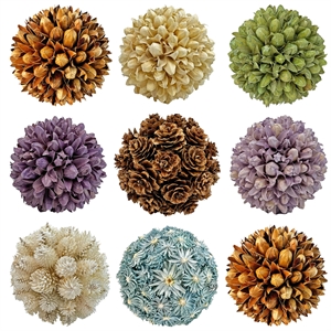 Handmade Preserved Topiary Balls Set of 9 Decorative Floral Orbs