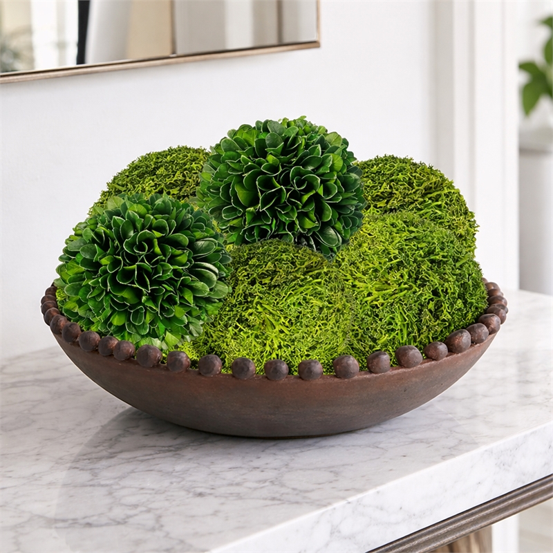 Handmade Preserved Topiary Green Balls Decorative Bowl Filler Orbs Set Of 6