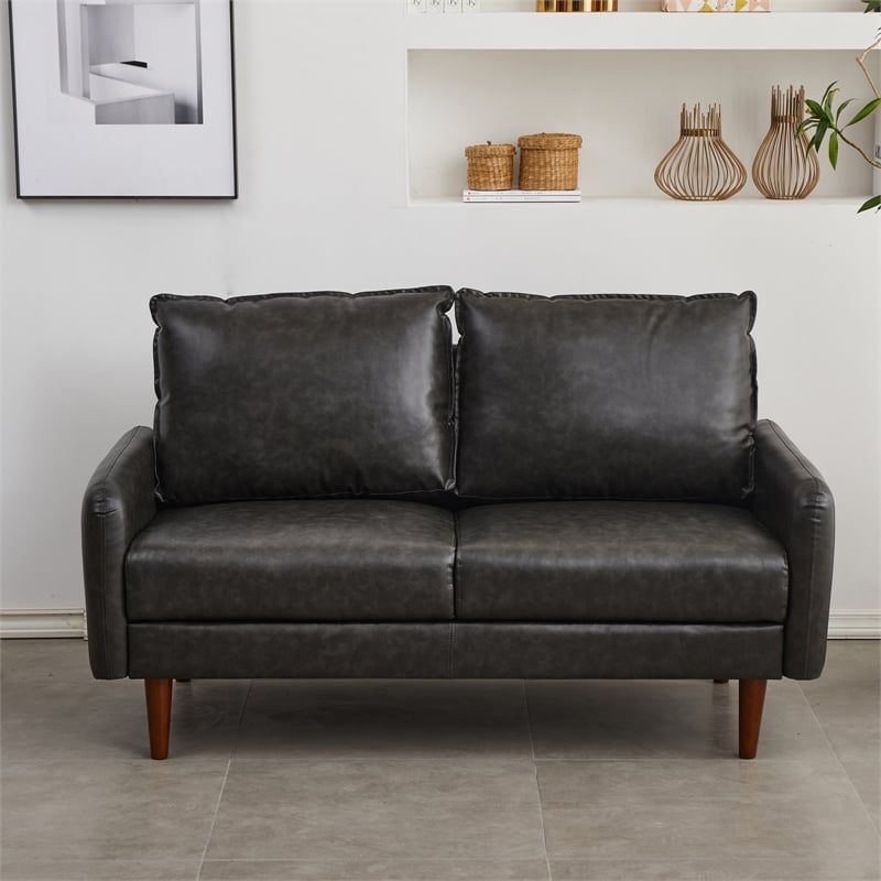 GOOEEN Faux Leather Loveseat Modern Sofa for Living Room/Office Gray