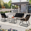 4-Piece Outdoor Furniture Set Rattan Wicker Patio Conversation Bistro Set &Table