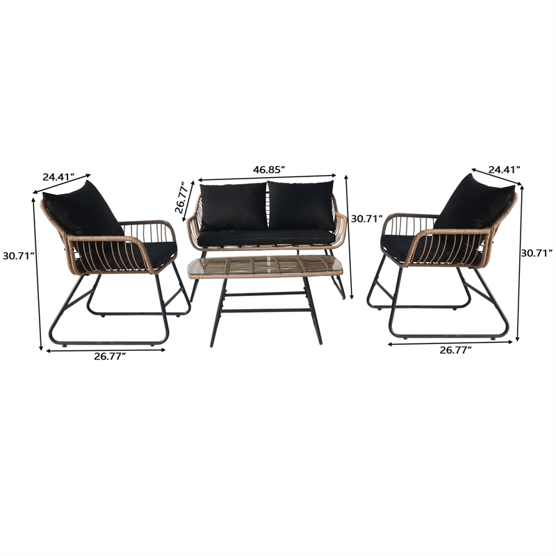 4-Piece Outdoor Furniture Set Rattan Wicker Patio Conversation Bistro Set &Table