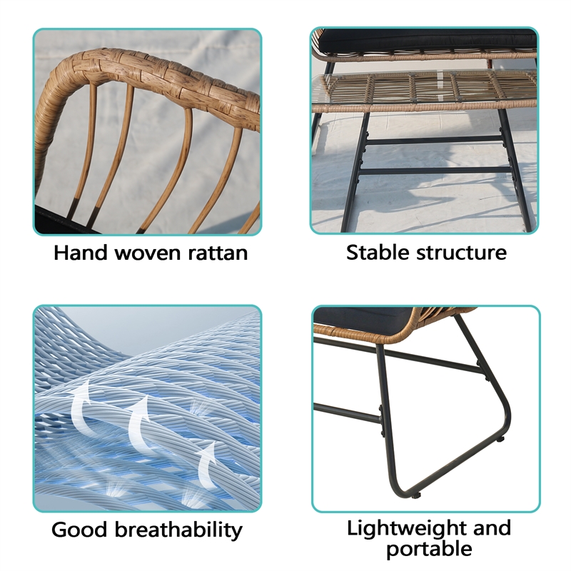 4-Piece Outdoor Furniture Set Rattan Wicker Patio Conversation Bistro Set &Table