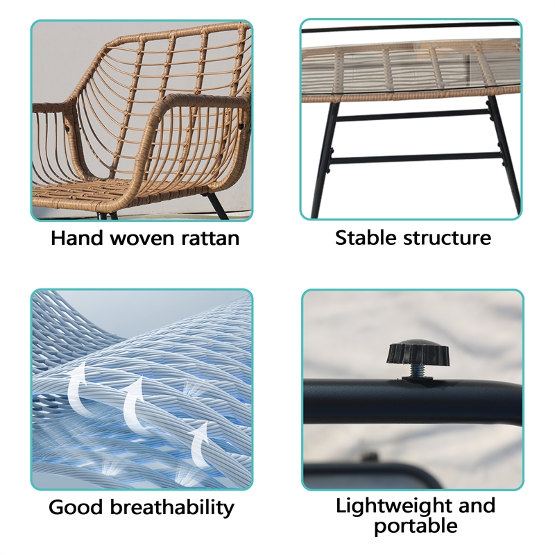 4-Piece Outdoor Furniture Set Rattan Wicker Patio Conversation Bistro Set &Table