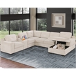 GOOEEN Modern Chenille Sofa 6-Seater Living Room Set Pull Out  Sofa Bed-Beige