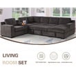 GOOEEN Modern Chenille Sofa 6-Seater Living Room Set Pull Out  Sofa Bed-Brown