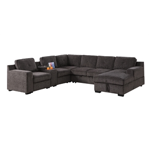 GOOEEN Modern Chenille Sofa 6-Seater Living Room Set Pull Out  Sofa Bed-Brown
