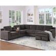 GOOEEN Modern Chenille Sofa 6-Seater Living Room Set Pull Out  Sofa Bed-Brown