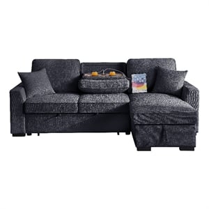 GOOEEN Chenille Pull Out Sofa Bed Modern L-Shaped Sleeper Sofa Gray