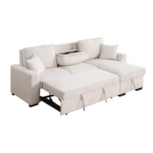 GOOEEN Chenille Pull Out Sofa Bed Modern L-Shaped Sleeper Sofa Beige