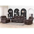 GOOEEN 3-Piece Living Room Set Brown Faux Leather Reclining Sofa Loveseat Chair