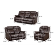 GOOEEN 3-Piece Living Room Set Brown Faux Leather Reclining Sofa Loveseat Chair