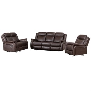 GOOEEN 3-Piece Living Room Set Brown Faux Leather Reclining Sofa Loveseat Chair