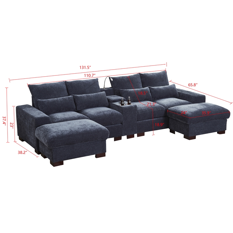 GOOEEN Modern Sectional Sofa Chenille Living Room Set with Console Dark Grey
